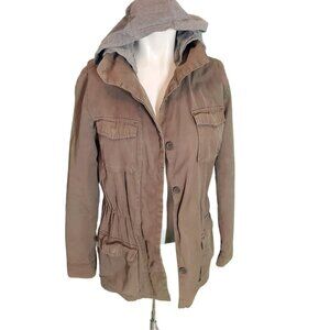 Thread & Supply Utility Jacket Cotton Removable Hood Olive Green Sz S